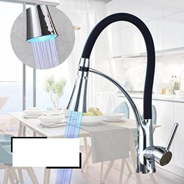 Imagem de Torneira para pia de cozinha LED preta giratória suspensa Torneira para pia de cozinha montada no deck do banheiro misturador de água quente e fria, G