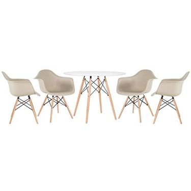 Imagem de Loft7, Kit - Mesa Eames 100 cm branco + 4 cadeiras Eiffel Daw nude