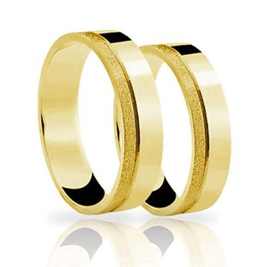 Imagem de Alianças de Ouro 18K 5mm Com Efeito Diamantado e Graváveis Preenchidas com Ouro
