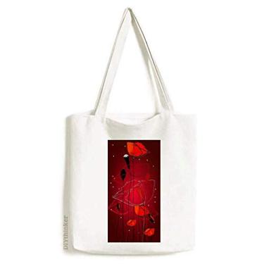 Imagem de Sacola de lona com pintura de arte abstrata de milho com flores vermelhas bolsa de compras casual bolsa de mão