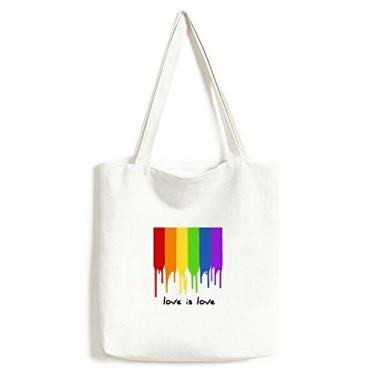 Imagem de Love is Love is Love LGBT bolsa de lona de cor arco-íris bolsa de compras casual bolsa de mão