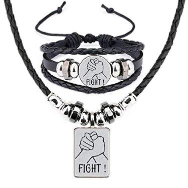 Imagem de Wrist Wrestling Personalizado Gesto Couro Colar Pulseira Conjunto de Joias