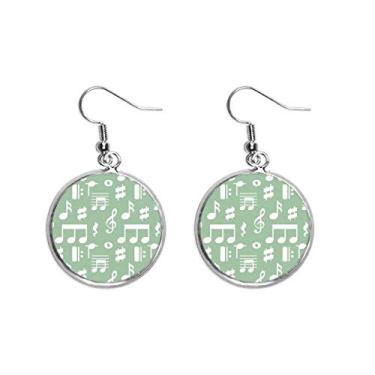 Imagem de Brincos pendentes de prata com notas musicais brancas, orelha verde, joia feminina