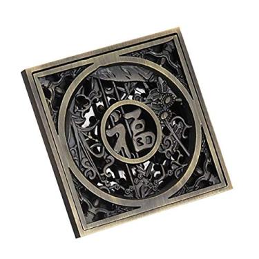 Imagem de Piso de banho ralo espesso anti-odor com tampa de padrão quadrada removível totalmente em bronze Filtro invisível Casa Hotel Acessórios de banheiro