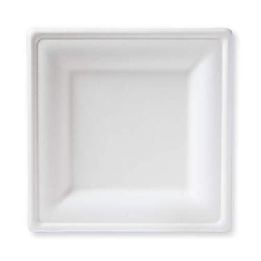 Imagem de Pratos quadrados compostáveis de 25 cm Susty Party (50 unidades), prato biodegradável descartável resistente para jantar, branco