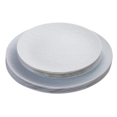 Imagem de Pratos de plástico brancos elegantes descartáveis com padrão de madeira de plástico (inclui 20 pratos de jantar e 20 pratos de salada) elegante conjunto de louça descartável