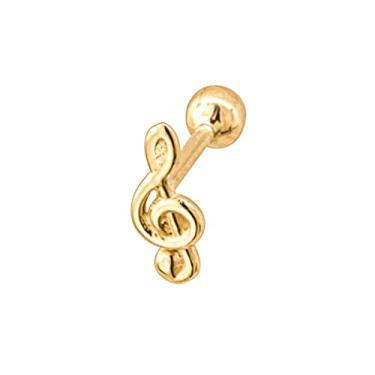 Imagem de Piercing de Orelha Cartilagem Tragus Clave Sol Ouro 18k