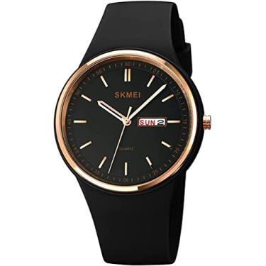 Imagem de Relógios para mulheres jovens femininas esportivas pulseira de silicone rosto grande à prova d'água moda casual simples quartzo analógico dia data meninas presente relógio de pulso branco (L1747 preto)