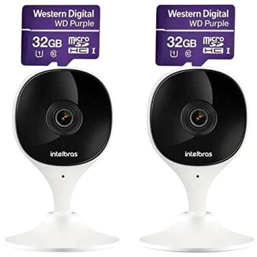 Imagem de 2 Câmeras de Segurança Mibo Imx C Resolução 2MP Wi-fi com Visão Noturna Intelbras Branca + Cartão de memória WD Purple 32gb Classe 10