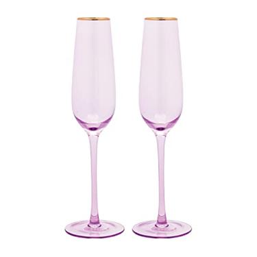 Imagem de Vikko Taças de champanhe, 250 ml, taça de champanhe para torrar, lilás com aro dourado, taças de champanhe cristalinas, conjunto de 2 elegantes taças de vinho espumante