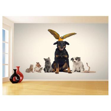 Imagem de Papel De Parede 3D Animais Cão Gato Arara Pet 3,5M Anm411