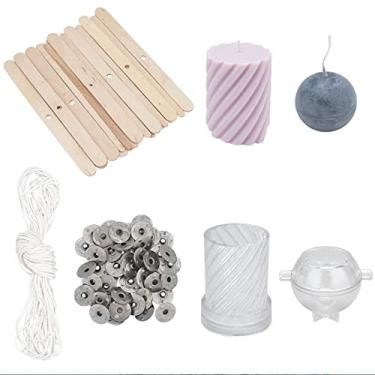 Imagem de 5 peças de kit de fabricação de velas, moldes de velas, pavios de vela, suportes de madeira, suportes de pavio de vela, molde de listras, moldes de vela redondos, moldes de vela artesanais