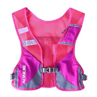 Imagem de AONIJIE Colete de corrida leve para homens e mulheres, mochila de hidratação respirável refletiva, caminhada, acampamento, maratona, ciclismo, corrida, rosa