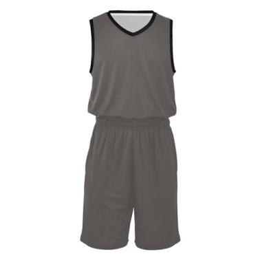 Imagem de CHIFIGNO Camisetas e shorts de basquete para homens de secagem rápida para qualquer esporte, Ferro cinza, P