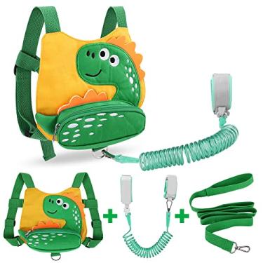 Imagem de Accmor Coleira infantil com elo de pulso antiperda, lindo dinossauro infantil com pulseira e correia para bebês meninos andarem (amarelo)