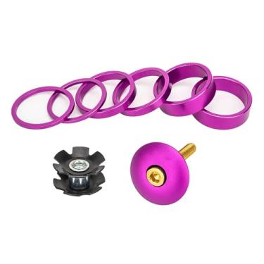 Imagem de lanema Bicycles Headset Spacer Kits de liga de alumínio com tampa superior da haste parafusos longos fone de ouvido porca estrela bicicleta dianteira garfo haste espaçador ferramentas de fone de