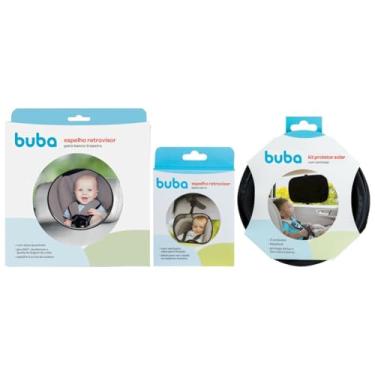 Imagem de Kit Espelho Retrovisor Traseiro Bebê Conforto Cadeirinha Carro, Espelho Retrovisor Dianteiro e Kit Protetor Solar com Ventosas Buba (Protetor Solar Blackout)