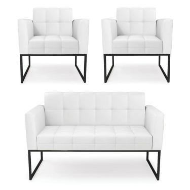 Imagem de Kit 1 Sofá Namoradeira e 2 Poltronas Elisa Corino Base Metálica Industrial Preto - D`Rossi