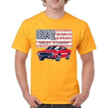 Imagem de Camiseta masculina Shelby Country 1962 GT500 American Racing USA Made Mustang Cobra GT Performance Powered by Ford, Amarelo, 5G