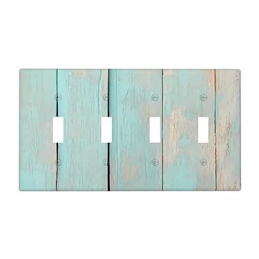 Imagem de Casa de fazenda de madeira com 4 interruptores de luz de gang, placa de parede decorativa com interruptor quádruplo placa elétrica decorativa para cozinha, celeiro, decoração de casa de fazenda