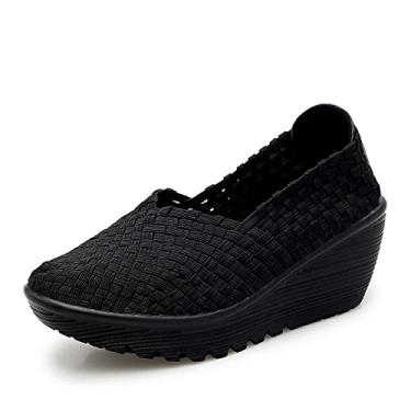 Imagem de Touchmosees Sandálias femininas plataforma plataforma tecidas Mary Jane sapatos confortáveis para caminhada, 337/Preto, 8.5