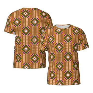 Imagem de WMQWLGOF Camiseta masculina com estampa tribal africana de tecido Ghana Kente, gola redonda, manga curta, cor, Tecido Ghana Kente Estampa Africana Tribal, GG
