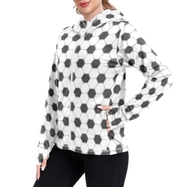 Imagem de JUNZAN Moletom feminino com capuz xadrez de futebol americano manga comprida FPS 50+ camisetas de pesca para mulheres, Xadrez de futebol americano, P