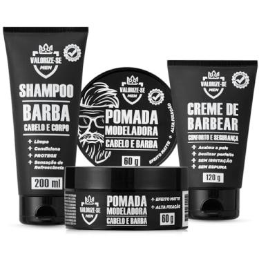 Imagem de Kit Creme de Barbear + Shampoo 3 em 1 - Barba, Cabelo e Corpo + Pomada Modeladora | VALORIZE-SE MEN