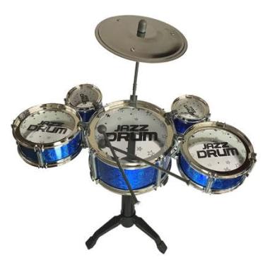 Imagem de Bateria Musical Infantil Com Baqueta Brinquedo Menino Menina (Azul)
