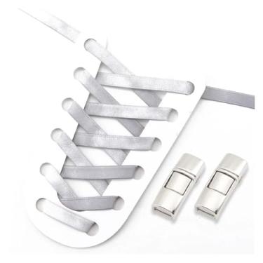 Imagem de No Tie Shoe Laces Colorful Metal Lock Elastic Shoelaces Flat Washed Without Fading Lazy Shoes Lace For Sneakers (Color : Gray, Size : 100cm)