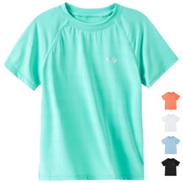 Imagem de Angel season Camiseta de natação Rash Guard para meninos manga curta FPS 50+ para crianças e adolescentes roupa de banho Rashguard secagem rápida, tamanho 7-14, Verde menta, 7 Anos
