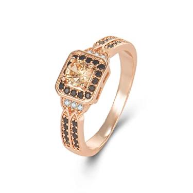 Imagem de ZDIFDIC Aliança feminina ouro rosa chocolate branco e marrom zircônia cúbica preto anel de casamento para mulheres chocolate diamante champanhe anel feminino coquetel (9#)