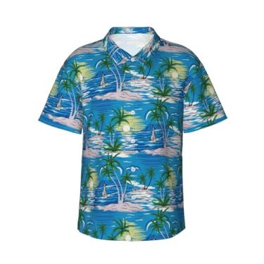 Imagem de Acomfory Camisa masculina havaiana manga curta verão praia tropical estilo temática férias camisa masculina casual abotoada, Árvore tropical 2, G