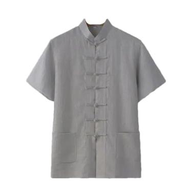 Imagem de Camisa de verão fina respirável vintage linho manga curta tang terno estilo chinês meia manga top para homens, Hh-656, GG