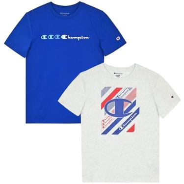 Imagem de Champion Conjunto de camisetas infantis Heritage Boys com logotipo, pacote com 2, Azul-claro cinza mesclado, 7