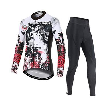 Imagem de Camisetas femininas de ciclismo - camisa de ciclismo de manga comprida e ternos, além de veludo, mantém quente, branco + preto, GG