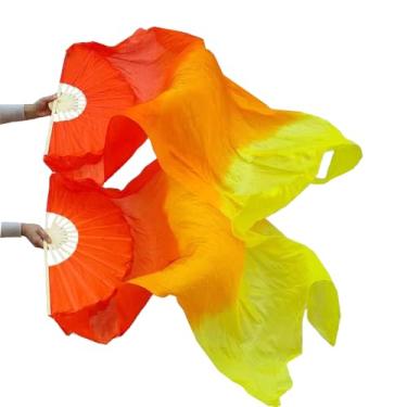 Imagem de TMZAQH Véus de bambu de seda artificial para dança do ventre cores 1 par 180 x 90 cm (esquerda + direita) (vermelho laranja amarelo)