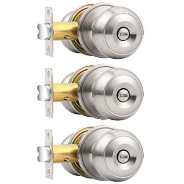 Imagem de Fechaduras de porta de privacidade Probrico de níquel acetinado, pacote com 3, Puxador, Door Knob-Style 609, Satin Nickel Knob-609