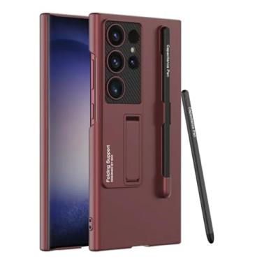 Imagem de Capa dura para pc com suporte para caneta, capa de telefone para samsung galaxy s24 ultra plus, à prova de choque, caneta anexada, borgonha, para galaxy s24