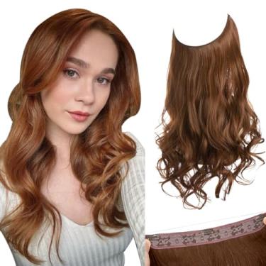 Imagem de SARLA Extensões de cabelo invisíveis com 3 clipes de cabelo ondulado sintético encaracolado faixa de cabelo transparente ajustável para mulheres 40,6 cm ruivo claro