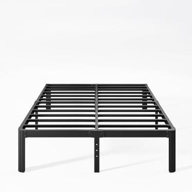 Imagem de KERAMIK Estrutura de cama de casal de 30 cm de altura, sem necessidade de mola box, estrutura de cama completa de metal com borda redonda, montagem fácil, resistente, preta