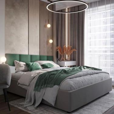 Imagem de Cabeceiras Estofada Modular Cama Casal King Painel 2,10mX40cm Módulos Adesivos (Verde)