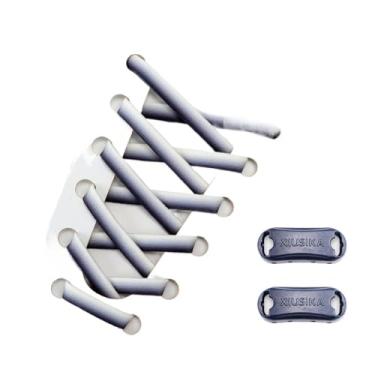 Imagem de Fashion white Matching colors Elastic shoelaces men and women 8MM wide flat Quick shoelaces sneakers No tie Shoe laces(White navy blue)