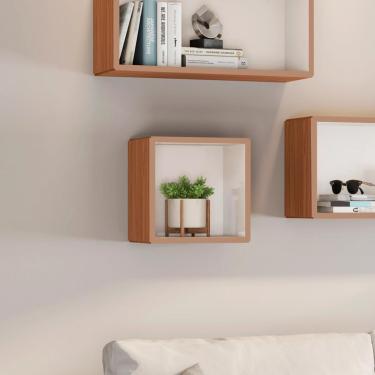 Imagem de Nicho de Parede Quadrado para Livro 33x24 Cm MDF Freijó Off White Dalla Costa