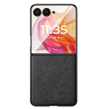 Imagem de LTLMYDAM Capa fina para Moto Razr 50Ultra/50, capa clássica de couro genuíno com textura cruzada estilo negócios, capa de proteção contra quedas, preta, 50