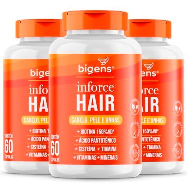 Imagem de Inforce Hair, multivitaminico para cabelo, pele e unhas, Biotina, Ácido pantotênico, Cisteína, Tiamina, Biogens, Kit 3x 60 cápsulas