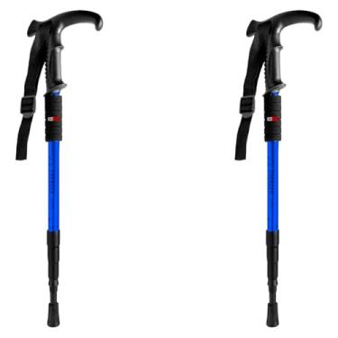 Imagem de Kit 2 Bastão Bengala Cajado Retrátil Alumínio Caminhada Trekking Altura Regulável Azul
