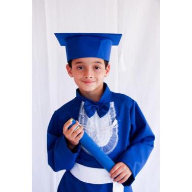 Imagem de Kit beca infantil com faixa simples, capelo dobrável e canudo camurça 