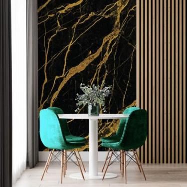 Imagem de Papel de Parede Painel 3D Mármore Preto com Dourado 2M Auto Colante La