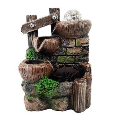 Imagem de Fonte Água Decorativa Pedra Relaxante Led Floresta Moinho Cor Colorida